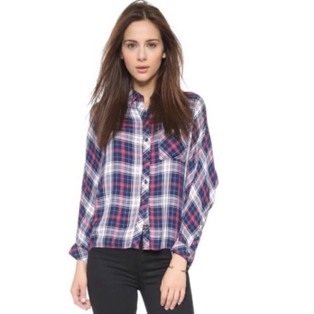 Rails Red Blue Maddox Plaid Flannel Button Down Top